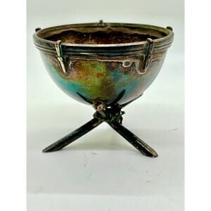 Antique Tiffany Metal Salt Cellar Tripod Stand Signed Art Nouveau c1900